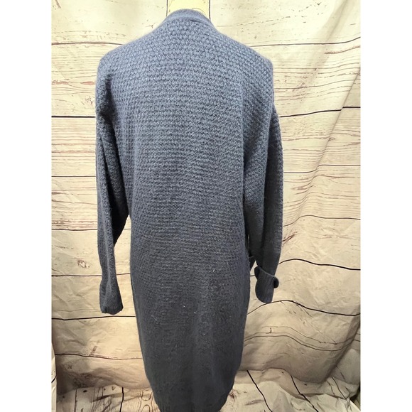 Express Blue Textured Waffle Knit Longline Open Front Duster Cardigan Sweater M - Picture 2 of 4